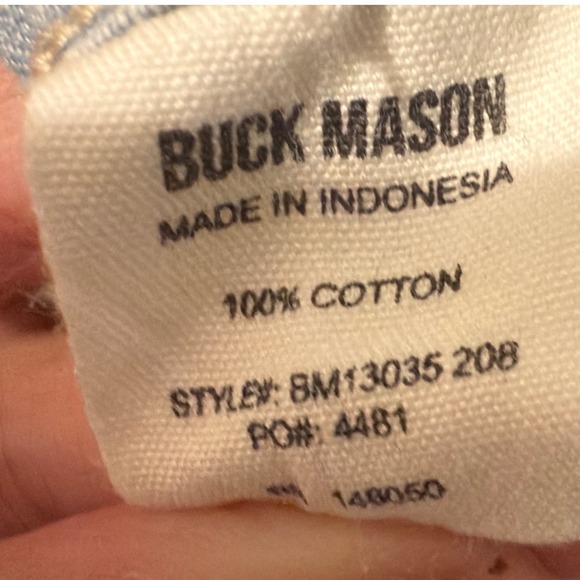 Buck Mason Mens Light Wash Short Sleeve Denim Shirt X Large Made in Indonesia - Picture 5 of 6